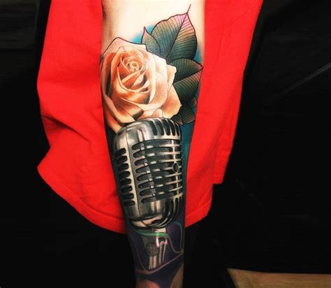 Rose And Microphone Tattoo By Luke Naylor Photo 22982