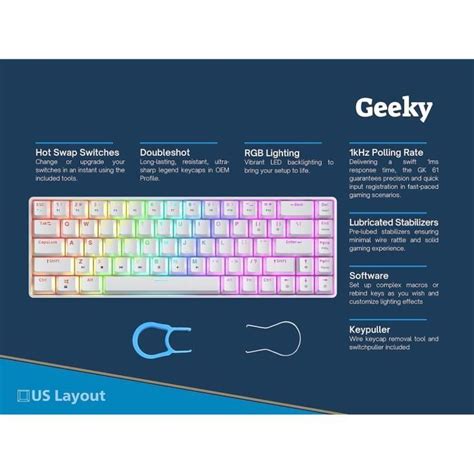 Gk65 65 Hot Swappable Clavier De Jeu Mécanique 68 Touches Multicolores Rétroéclairées Rgb