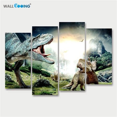 Jurassic Park Dinosaur Modular Canvas Painting Wall Art Vertical Type 4