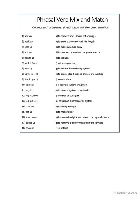 Phrasal Verb Mix And Match General G English Esl Worksheets Pdf Doc