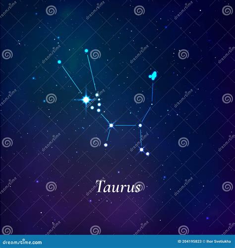 Taurus Sign Stars Map Of Zodiac Constellation On Dark Blue Background