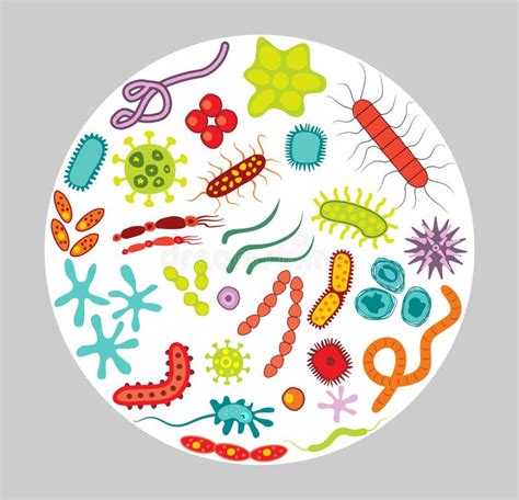 Cartoon Bacterias. Microbiological Virus and Contagion Infection Bacteria Set Flat Drawing Stock ...