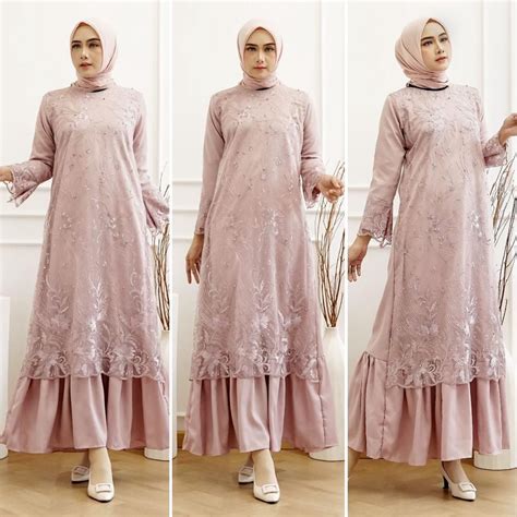 Jual MAT196 JAMIN REALPICT GAMIS PRAMITHA BRUKAT TILLE SIZE S M L XL