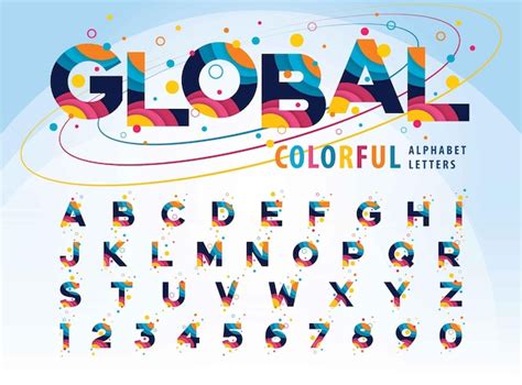 Resumen colorido alfabeto global letras y números círculos de color