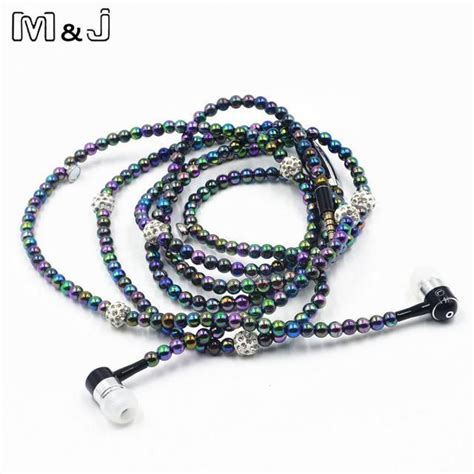 Mandj New Fashion Women Earphones Luxurious Headphone Bling Pearl