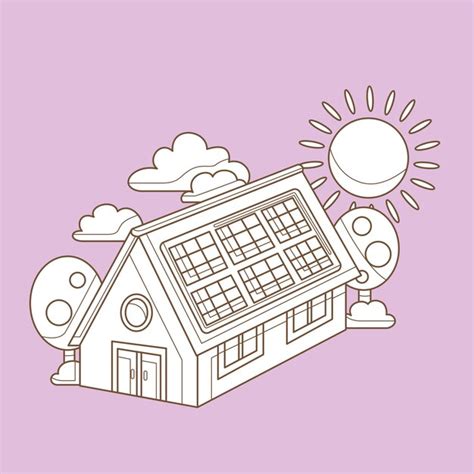 Go Green Technology Solar Panel Haus Umweltfreundliche Cartoon