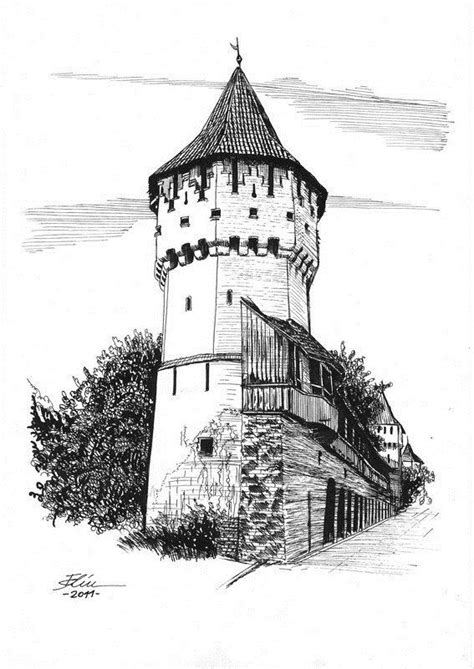 Medieval Tower Drawing