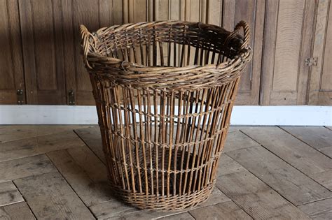 Large Late 19th Century French Round Log Laundry Basket In Wicker