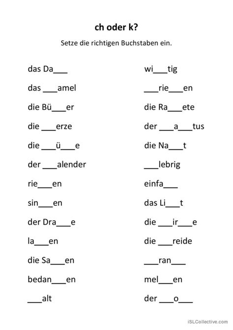 Ch Oder K Auditiv Unterscheiden English Esl Worksheets Pdf Doc