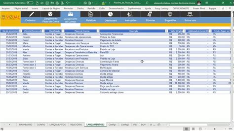 Planilha de Fluxo de Caixa Lançamento Contas a pagar YouTube