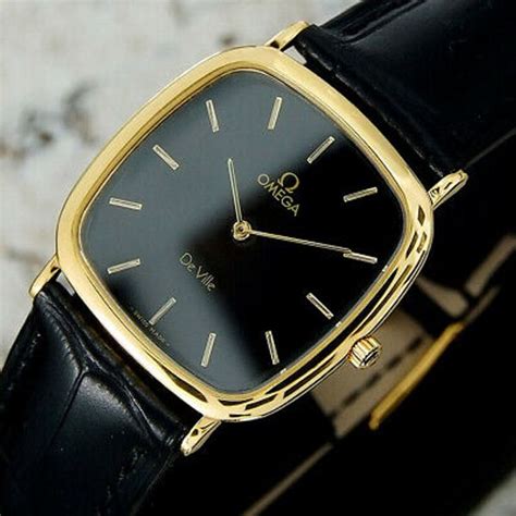 Authentic Omega Deville Square Black Dial Gold Plated Quartz Mens Watch