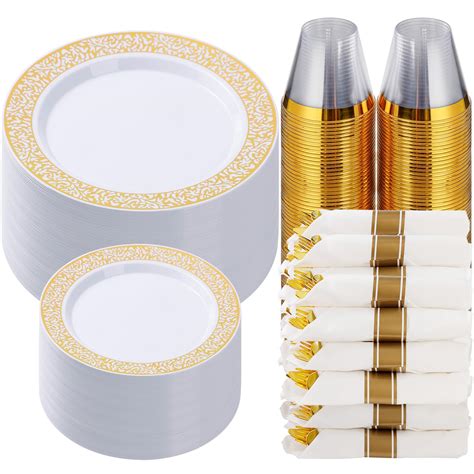 Amazon Goodluck 350 Piece Gold Plastic Dinnerware Set For 50