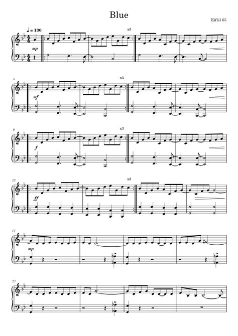 Blue Eiffel 65 Sheet Music For Piano Solo Easy