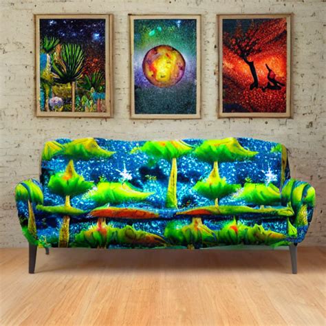 Krea Ai Psychedelic Trippy Couch Pine Forest With Woodland