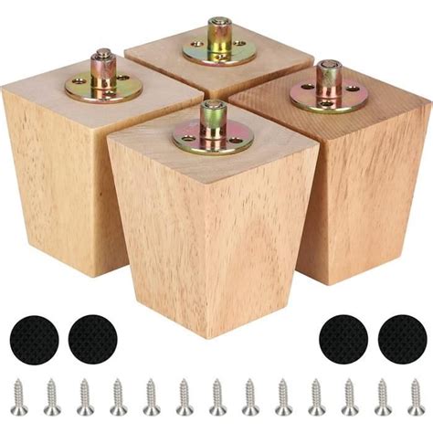 Lot De Pieds De Meuble Carr S En Bois Massif Avec Boulons Pr Perc S