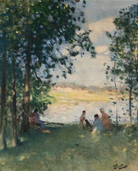 Lot Pierre Eugene Montezin French Picnic By The River