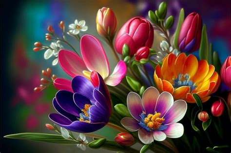 Premium Photo Colorful Spring Flowers Floral Card