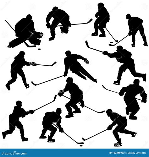 Siluetas De Los Jugadores Del Hockey Sobre Hielo Fijadas Ilustraci N