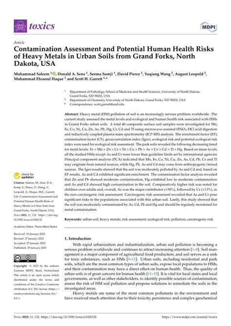 Pdf Contamination Assessment And Potential Human Health Risks Of