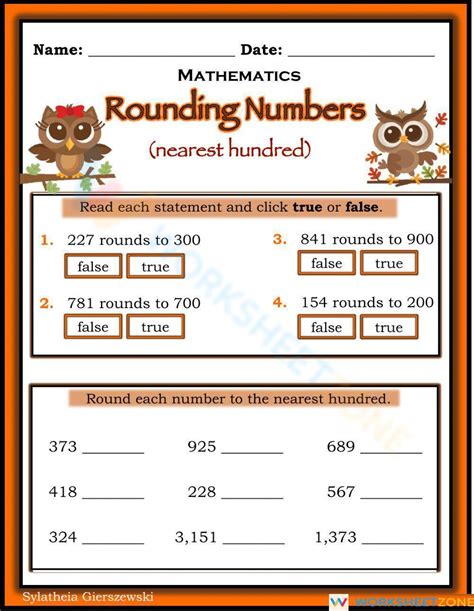 Rounding Nearest Hundred Worksheet