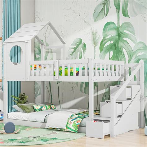 Merax Lit Superpos Pour Enfant X Cm Mezzanine Avec Escalier