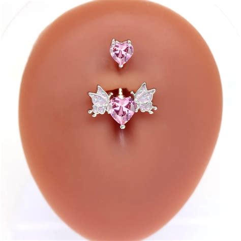 Gaby Jwewlry 316l Surgical Steel Belly Button Ring Pink Heart Navel Ring Piercng Jewelry