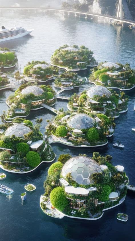 Futuristic Floating Cities Layered With Greenery And Glass Domes Rise