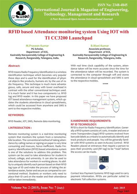 Pdf Rfid Based Attendance Monitoring System Using Iot System Can