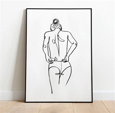 Half Naked Woman Line Art Woman In A Bikini Minimalist Wall Etsy