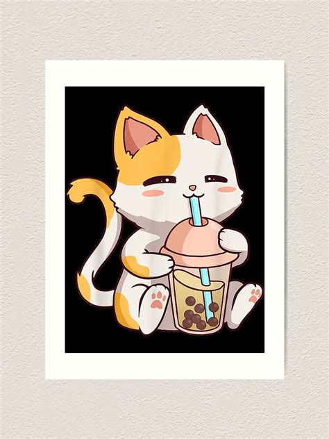 Boba Tea Bubble Cat Kawaii Neko Anime Cute Cat Boba Art Print For