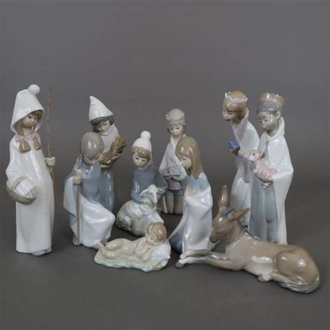 Weihnachtskrippe Lladro Spanien Porzellan Polychrome Bemalung In