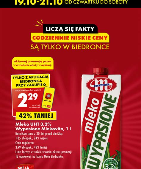 Promocja Mleko UHT 3 2 Wypasione Mlekovita 1 L W Biedronka