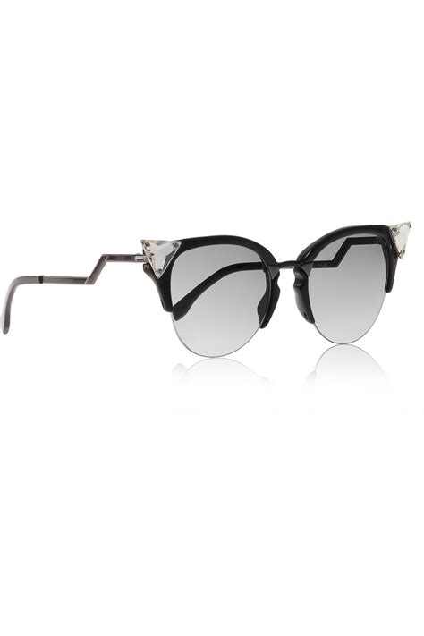 Lyst Fendi Crystalembellished Roundframe Acetate Sunglasses In Black