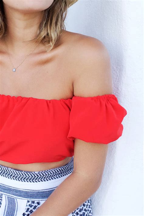 Red Off The Shoulder Crop Top