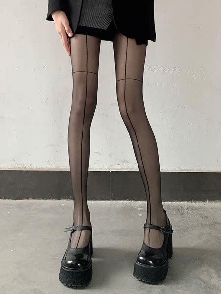 Black Gothic Cross Hatch Seamed Sheer Tights