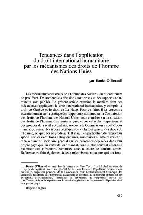 Pdf Tendances Dans Lapplication Du Droit International Humanitaire