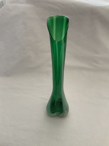 Vintage Hand Blown Art Glass Green Bud Vase Ebay