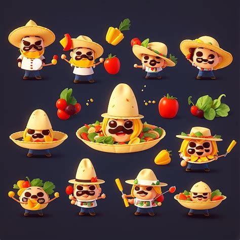 Premium Photo A Set Of Cute Taco Mascot Vector Icon Illustration