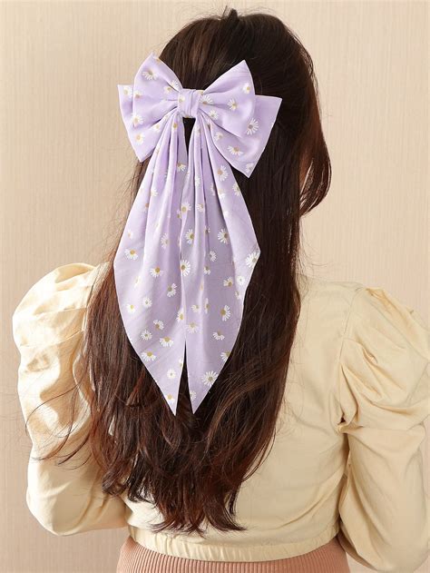 Flower Print Bow Decor Hair Clip Beautiful Hair Accessories Diy Hair