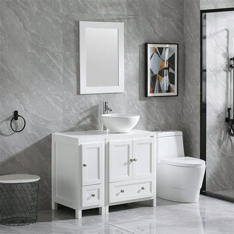 Wonline 36 White Wood Bathroom Vanity Cabinet With Mirror Porcelain