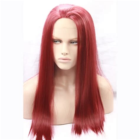 Good Quality Synthetic Hair Straight Lace Front Red Hair Wig For Black