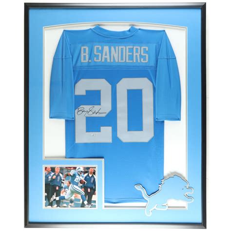 Barry Sanders Signed Lions Custom Framed Jersey Display (Fanatics ...