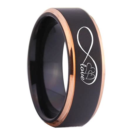 8mm Infinity Love Black And Rose Gold Tungsten Mens Ring