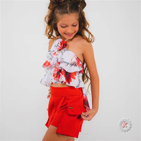 CONJUNTO BLUSA BABADOS SHORT ALFAIATARIA Kukixo Moda Infantil