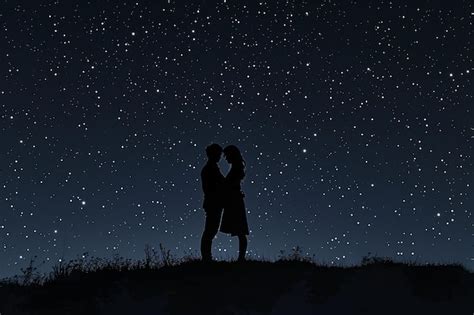 Couple Embracing Under Starry Night Sky Premium Ai Generated Image