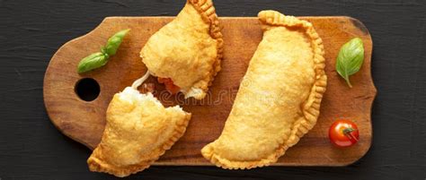 Homemade Deep Fried Italian Panzerotti Calzone With Tomato And