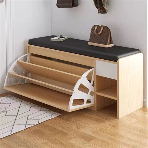 Entryway Furniture Modern Wooden Shoe Rack Cabinet Small Shoe Storage Bench With Soft Seat