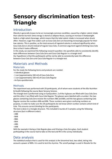 Triangle Test Groep 28 Final Sensory Discrimination Test Triangle