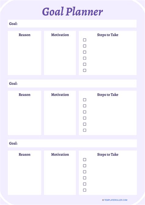 Goal Planner Template - Violet Download Printable PDF | Templateroller