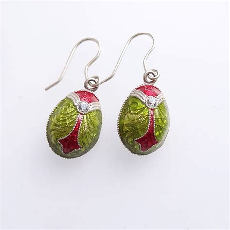 Faberge Egg Earrings Red And Green Plated With Etsy Sparkly T